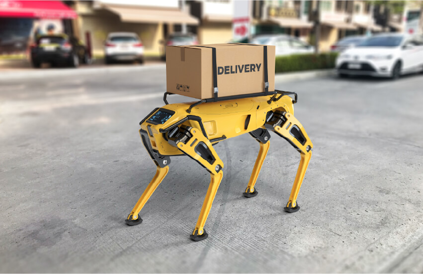 AMRs deliver food and parcels to the city zones among unpredictable pedestrians and traffic